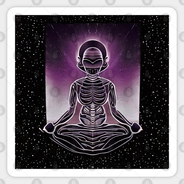 Psychic Skeletal Female Alien Robot Meditating Universal Eighties Sticker by SubtleSplit